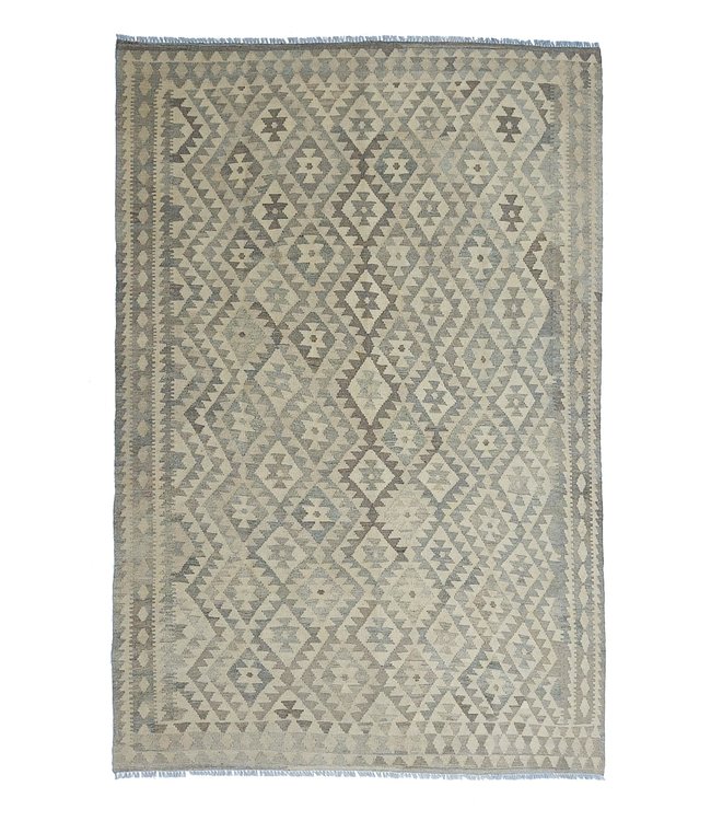 Handgewebte Braun Wolle Kelim Teppich 290x198 cm