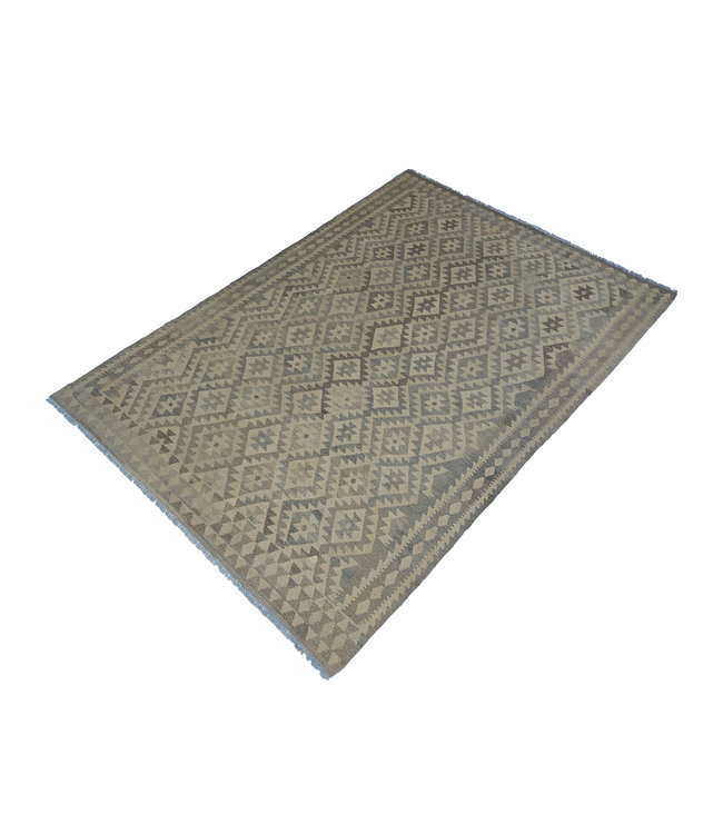 Handgewebte Braun Wolle Kelim Teppich 290x198 cm