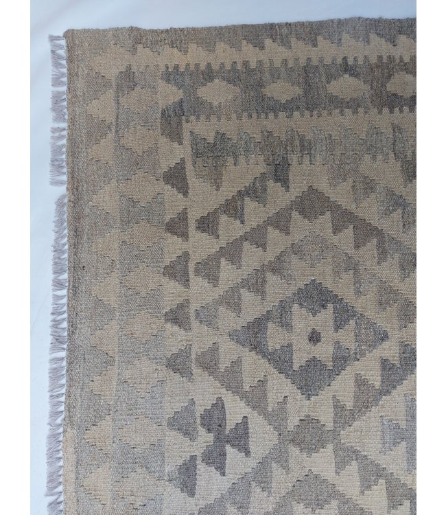 Handgewebte Braun Wolle Kelim Teppich 290x198 cm