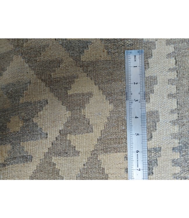 Handgewebte Braun Wolle Kelim Teppich 290x198 cm