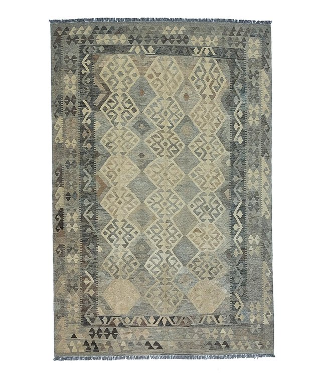 9'65x6'66 Hand Woven Brown Wool Kilim Area Rug