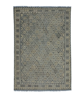 Handgewebte Braun Wolle Kelim Teppich 294x210 cm