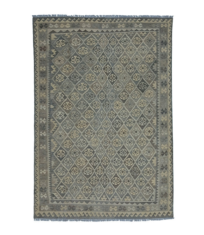 9'65x6'89 Hand Woven Brown Wool Kilim Area Rug