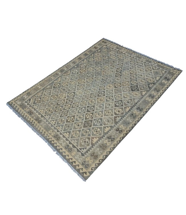 Handgewebte Braun Wolle Kelim Teppich 294x210 cm