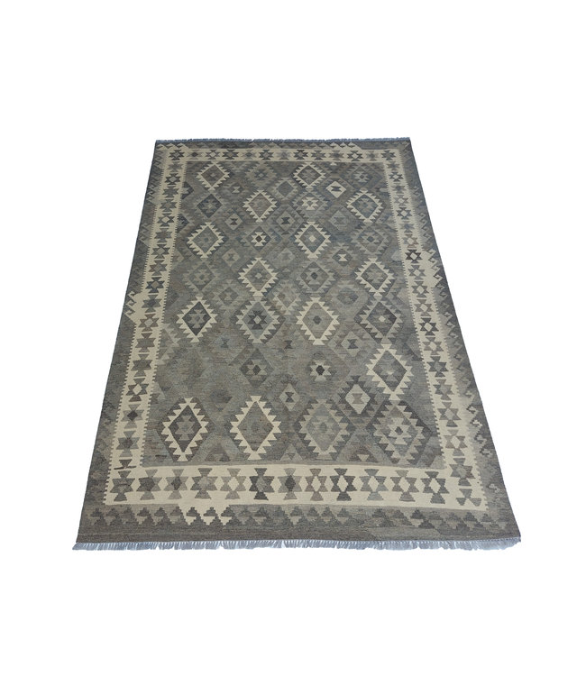 Handgewebte Braun Wolle Kelim Teppich 297x197 cm