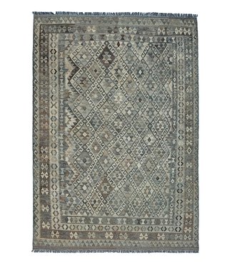 Handgewebte Braun Wolle Kelim Teppich 282x205 cm