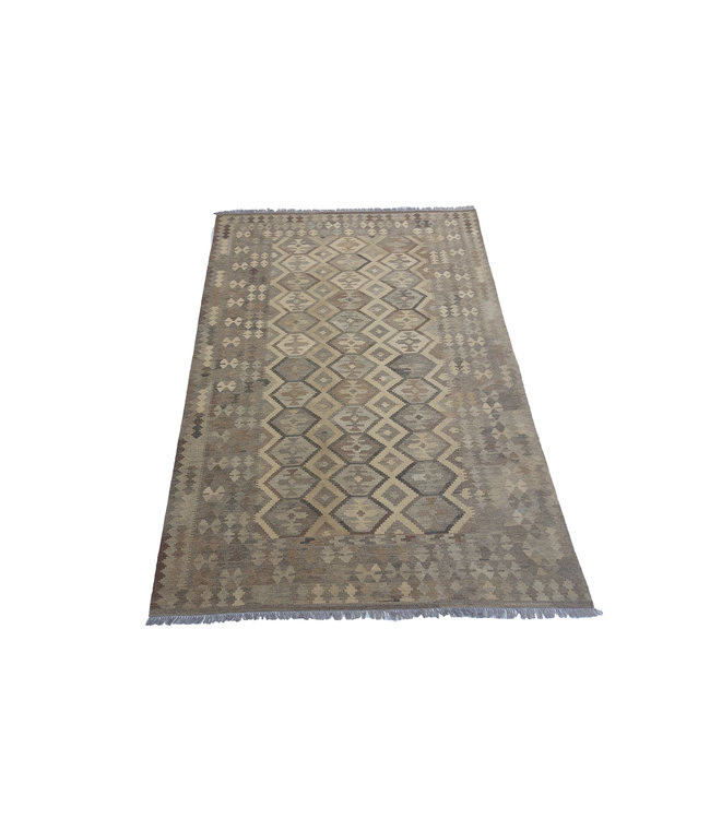 Handgewebte Braun Wolle Kelim Teppich 297x197 cm