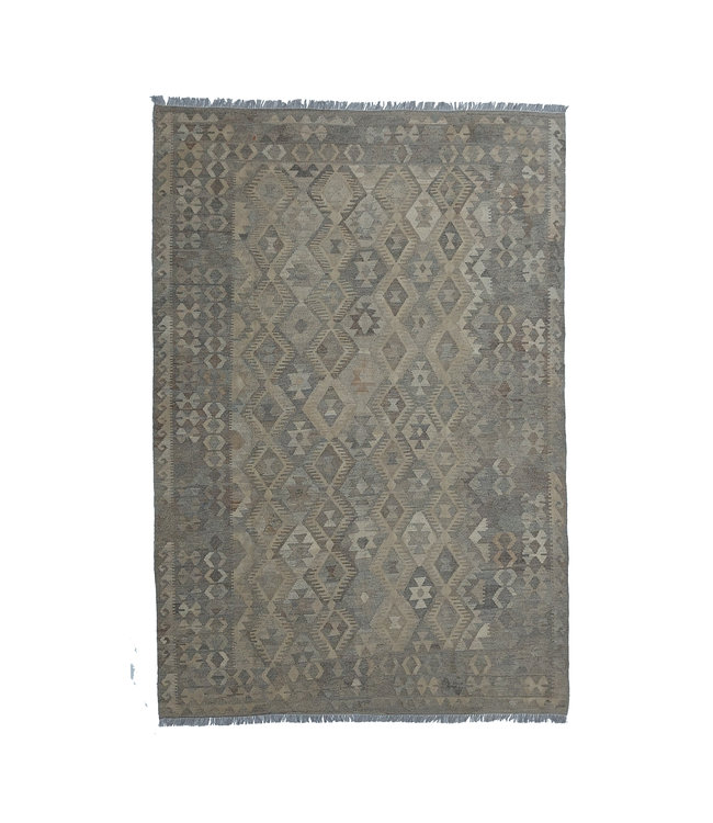 9'51x6'40 Hand Woven Brown Wool Kilim Area Rug