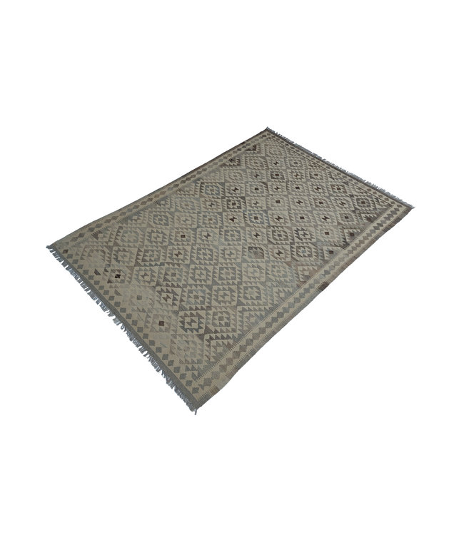 Handgewebte Braun Wolle Kelim Teppich 302x203 cm