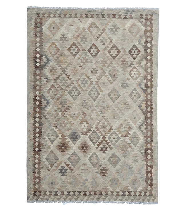 9'94x6'56 Hand Woven Brown Wool Kilim Area Rug