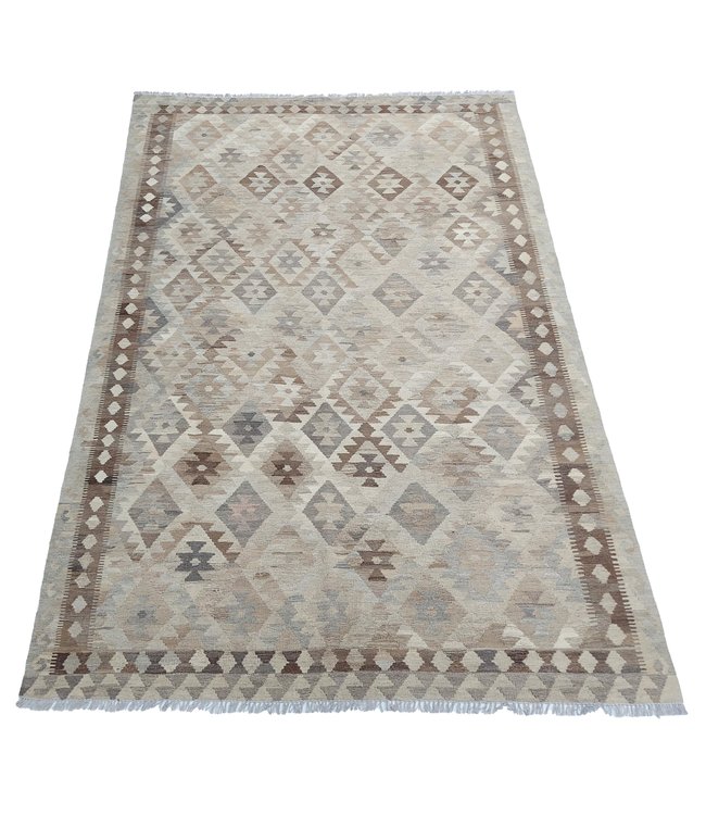 Handgewebte Braun Wolle Kelim Teppich 303x200 cm