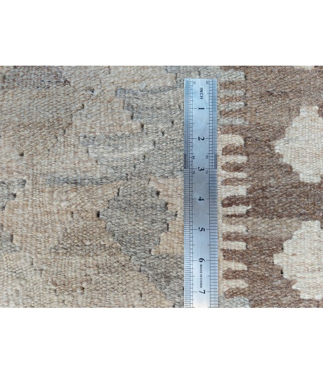 Handgewebte Braun Wolle Kelim Teppich 303x200 cm