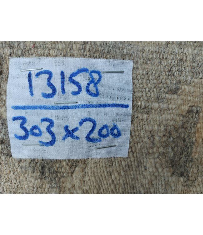 Handgewebte Braun Wolle Kelim Teppich 303x200 cm