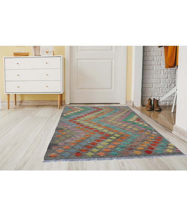 Hand Woven Ghazny Wool Kelim Afghan Rug 151x99 cm Multi color Rug Wool 5'0x3'2 ft