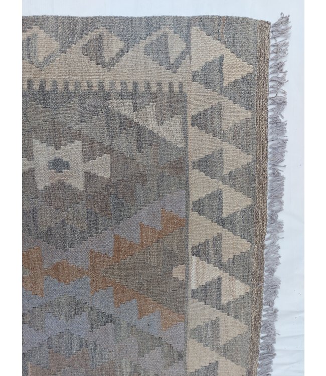 Handgewebte Braun Wolle Kelim Teppich 297x196 cm