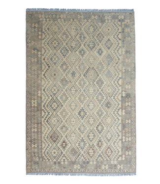 Handgewebte Braun Wolle Kelim Teppich 298x210 cm