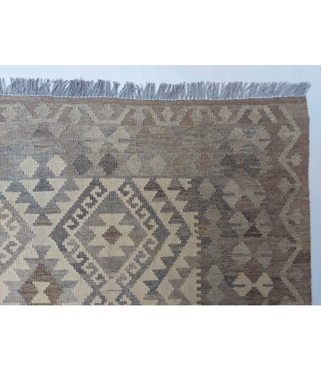 Handgewebte Braun Wolle Kelim Teppich 298x210 cm
