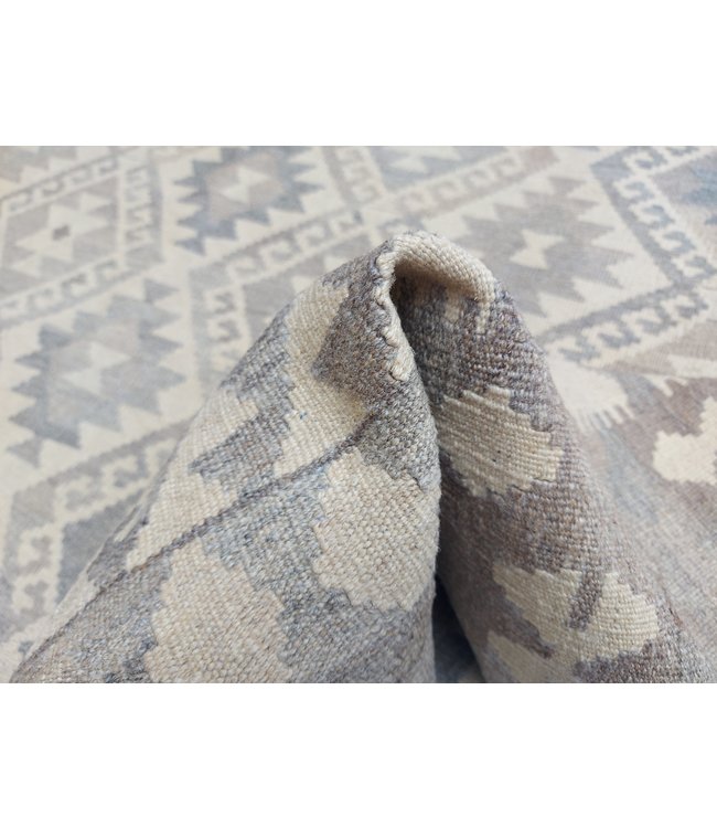 Handgewebte Braun Wolle Kelim Teppich 298x210 cm