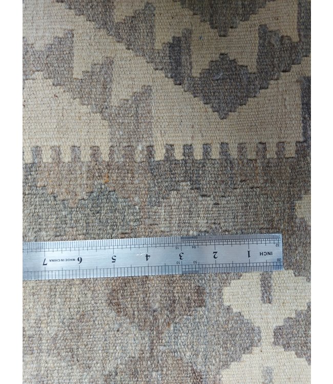 Handgewebte Braun Wolle Kelim Teppich 298x210 cm