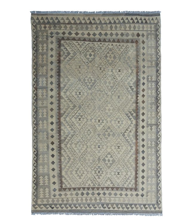 9'74x6'37 Hand Woven Brown Wool Kilim Area Rug