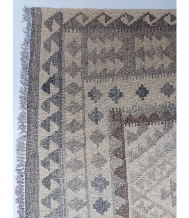 Handgewebte Braun Wolle Kelim Teppich 297x194 cm