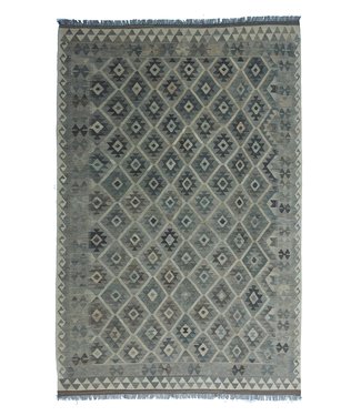Handgewebte Braun Wolle Kelim Teppich 298x200 cm