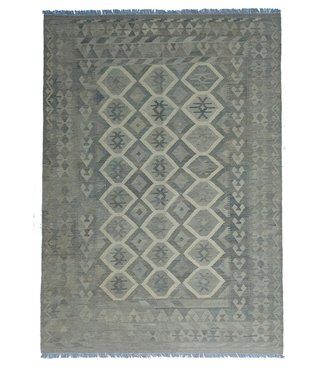 Handgewebte Braun Wolle Kelim Teppich 294x203 cm