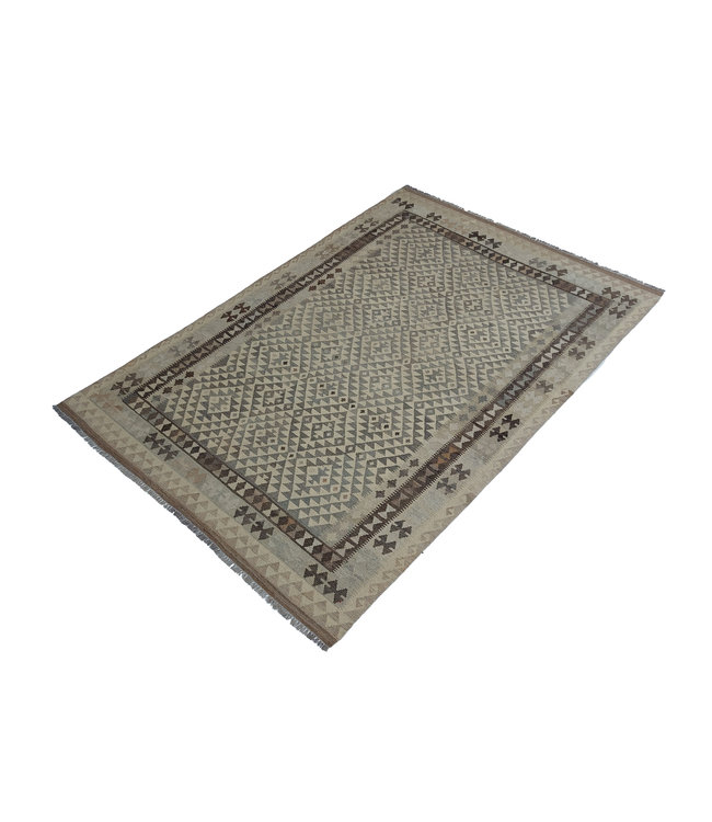 Handgewebte Braun Wolle Kelim Teppich 296x197 cm