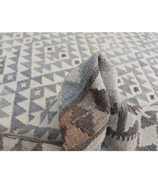 Handgewebte Braun Wolle Kelim Teppich 296x197 cm