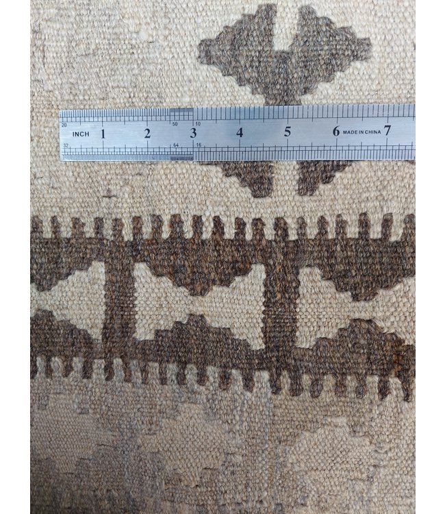 Handgewebte Braun Wolle Kelim Teppich 296x197 cm