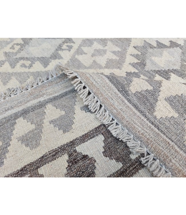 Handgewebte Braun Wolle Kelim Teppich 288x200 cm