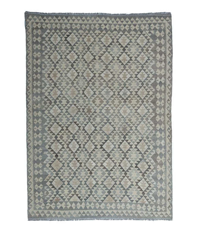 Handgewebte Braun Wolle Kelim Teppich 288x207 cm