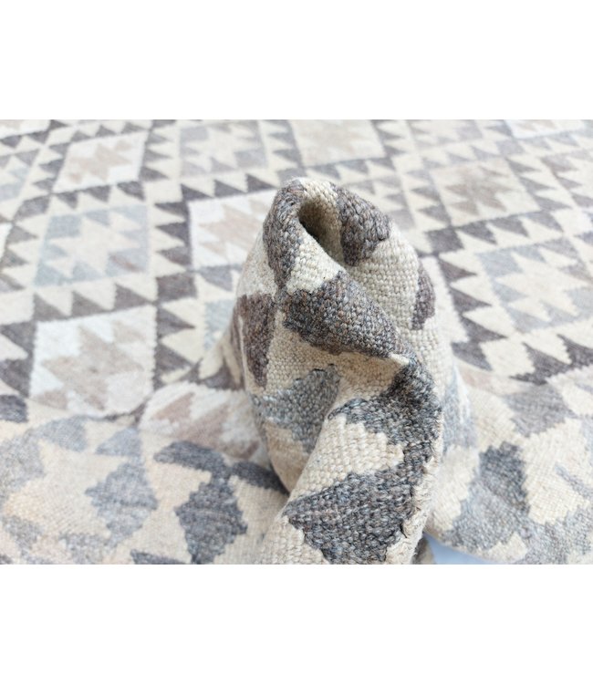 Handgewebte Braun Wolle Kelim Teppich 288x207 cm