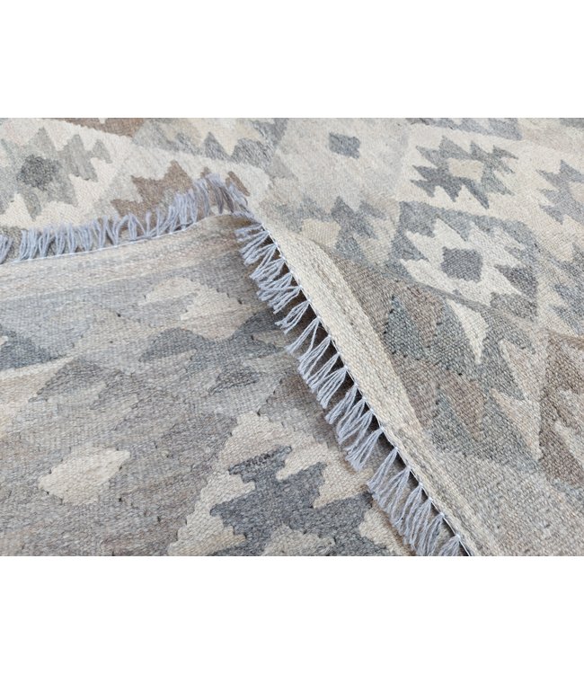 Handgewebte Braun Wolle Kelim Teppich 290x208 cm