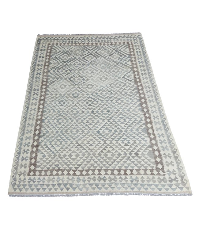 Handgewebte Braun Wolle Kelim Teppich 286x201 cm