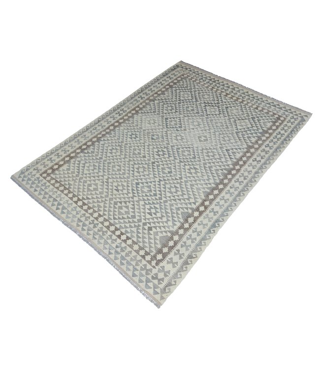 Handgewebte Braun Wolle Kelim Teppich 286x201 cm