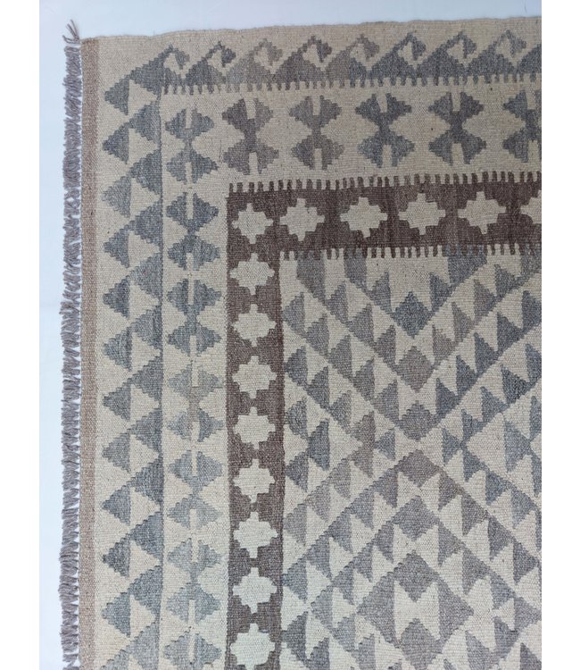 9'38x6'60 Hand Woven Brown Wool Kilim Area Rug