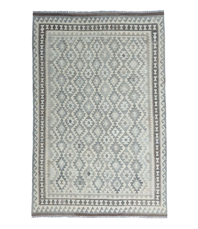 Handgewebte Braun Wolle Kelim Teppich 289x200 cm