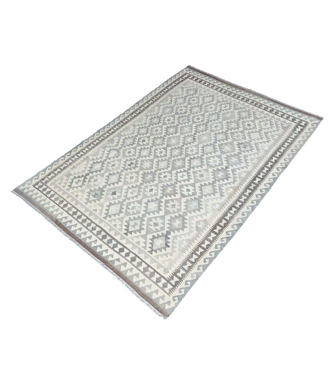 Handgewebte Braun Wolle Kelim Teppich 289x200 cm