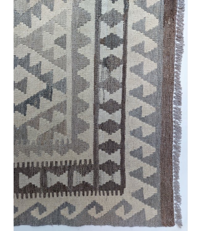 Hand Woven Brown Wool Kilim Area Rug 289x200 cm