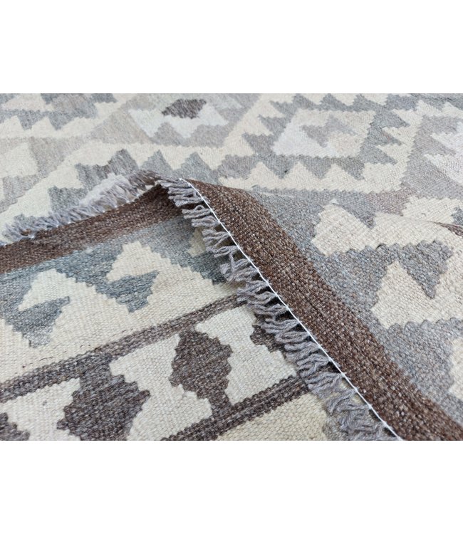 Hand Woven Brown Wool Kilim Area Rug 289x200 cm
