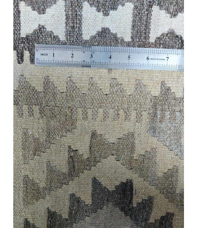 Handgewebte Braun Wolle Kelim Teppich 289x200 cm