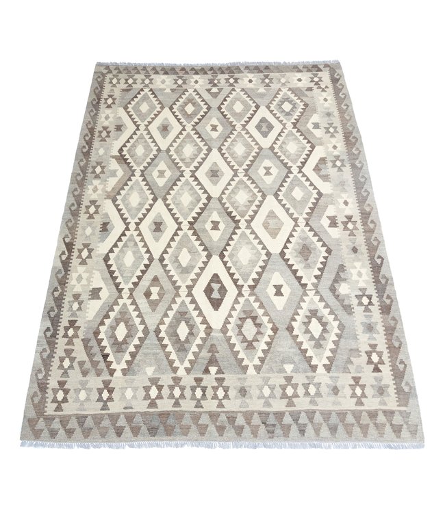 Handgewebte Braun Wolle Kelim Teppich 295x206 cm