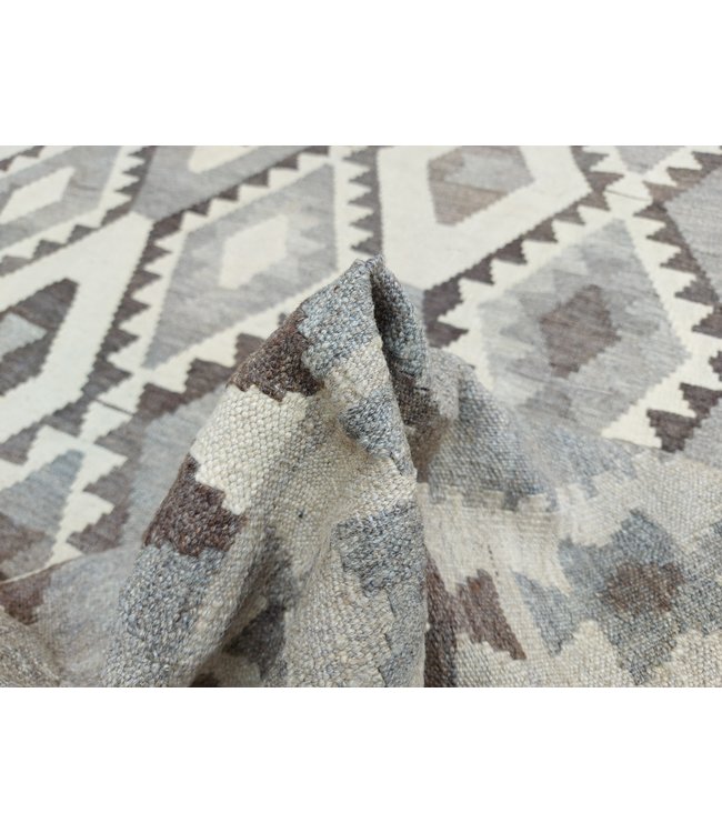 Handgewebte Braun Wolle Kelim Teppich 295x206 cm