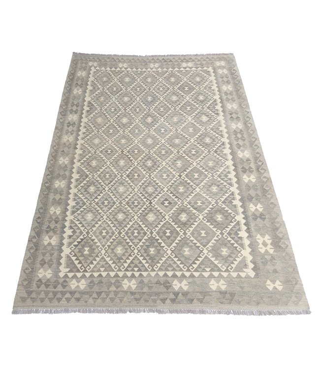 Handgewebte Braun Wolle Kelim Teppich 297x205 cm