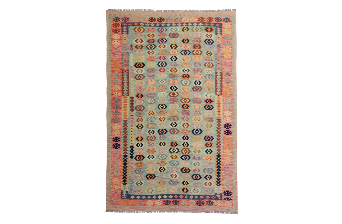 exclusive Vloerkleed Tapijt Kelim 297x198 cm Multicolor Kleed Hand Geweven Kilim