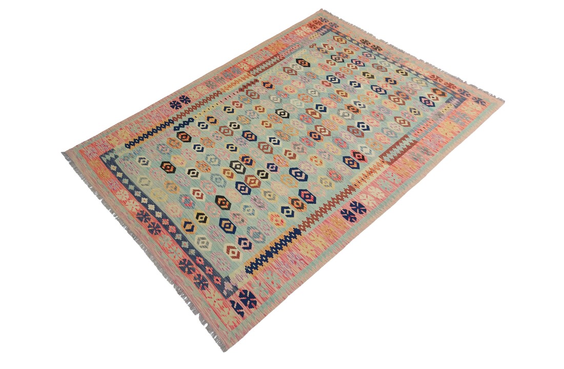 exclusive Vloerkleed Tapijt Kelim 297x198 cm Multicolor Kleed Hand Geweven Kilim