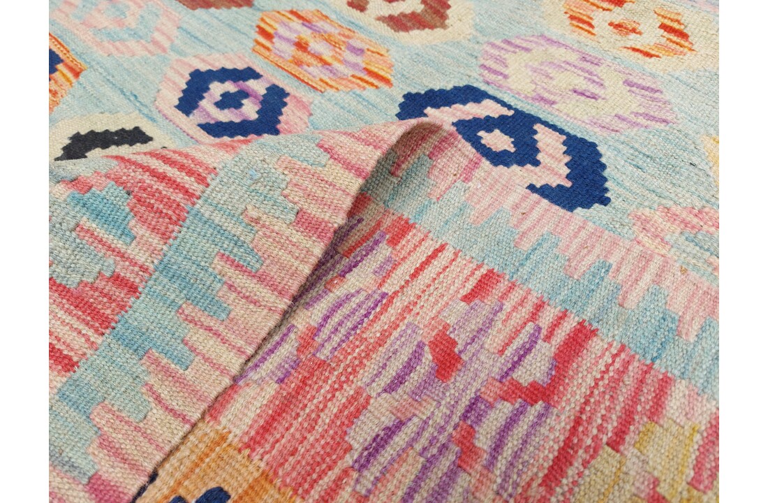 exclusive Vloerkleed Tapijt Kelim 297x198 cm Multicolor Kleed Hand Geweven Kilim