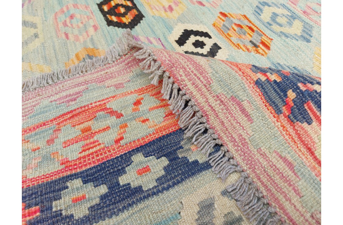 exclusive Vloerkleed Tapijt Kelim 297x198 cm Multicolor Kleed Hand Geweven Kilim