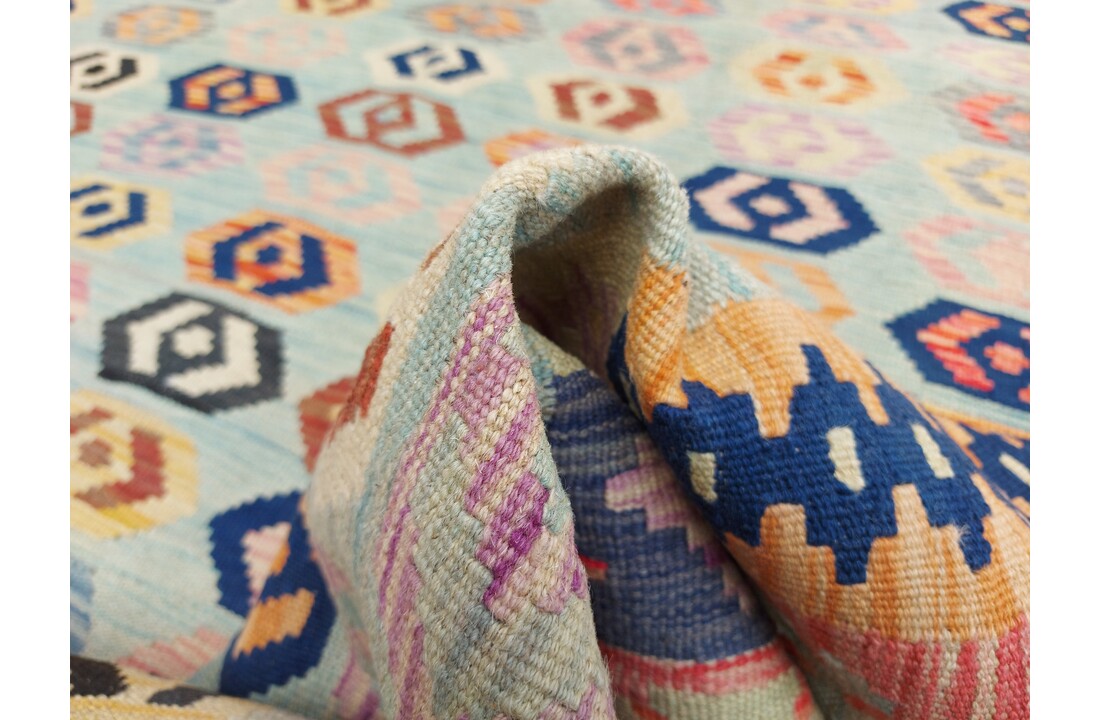 exclusive Vloerkleed Tapijt Kelim 297x198 cm Multicolor Kleed Hand Geweven Kilim
